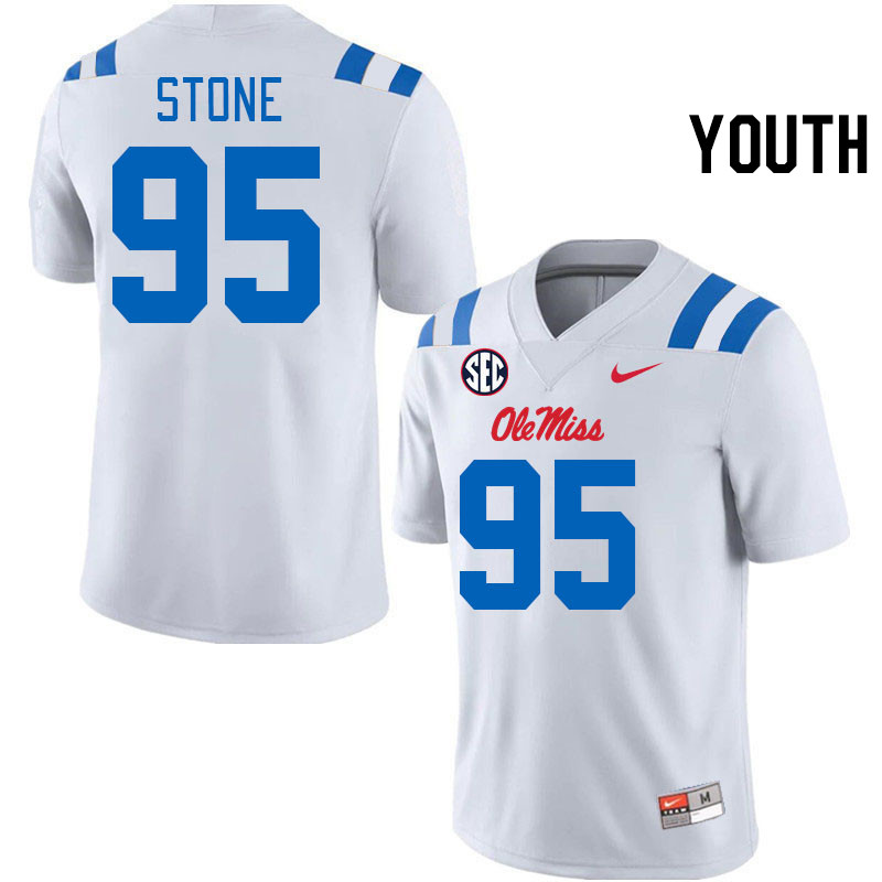 Youth #95 Akelo Stone Ole Miss Rebels 2024 New Uniforms College Football Jerseys Stitched-White